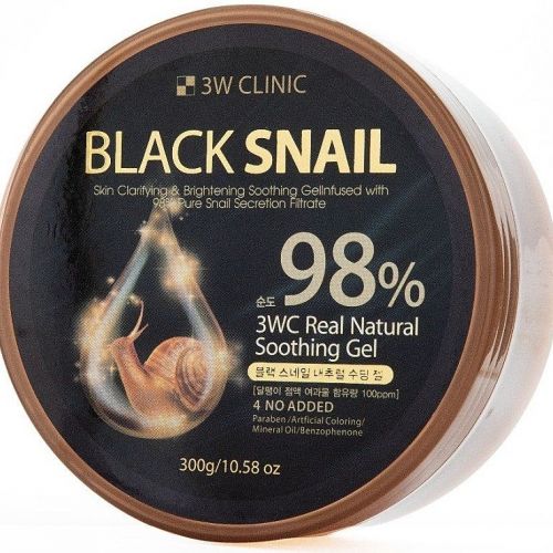 3W CLINIC Black Snail Real Natural Soothing Gel 98% Багатофункціональний гель з муцином чорного равлика
