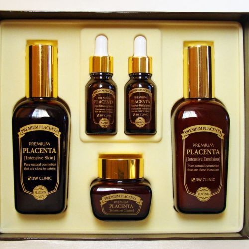 3W CLINIC Premium Placenta 3 (5) Items Set Набір для догляду за обличчям антивіковий плацентарний (тонер/емульсія/крем/сироватка)