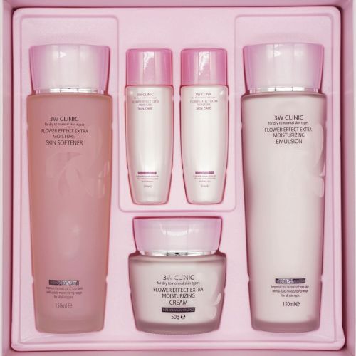 3W CLINIC Flower Effect Extra Moisturizing 3 Kit Set Набір для обличчя глибоко-зволожуючий (тонік/емульсія/крем)