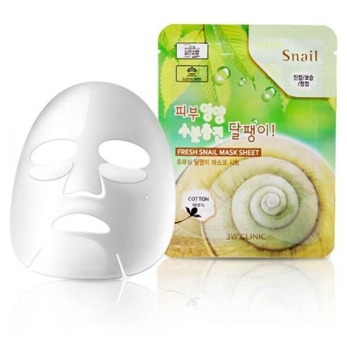 3W CLINIC Fresh Snail Mucus Mask Sheet Маска тканинна для обличчя відновлювальна з муцином равлика