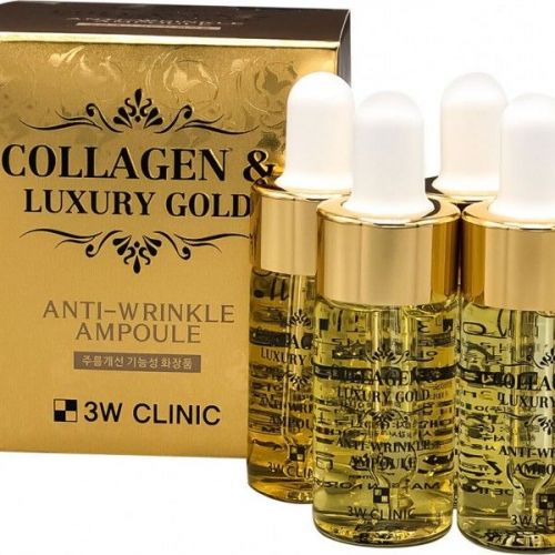3W CLINIC Collagen & Luxury Gold Anti Wrinkle Ampoule (4P) Сироватка для обличчя з золотом і колагеном Набір